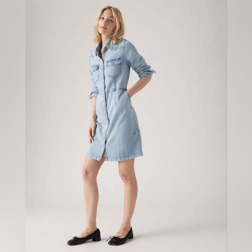 Levi’s Denim Shirt Dress Button Front Light Wash Western Lyocell